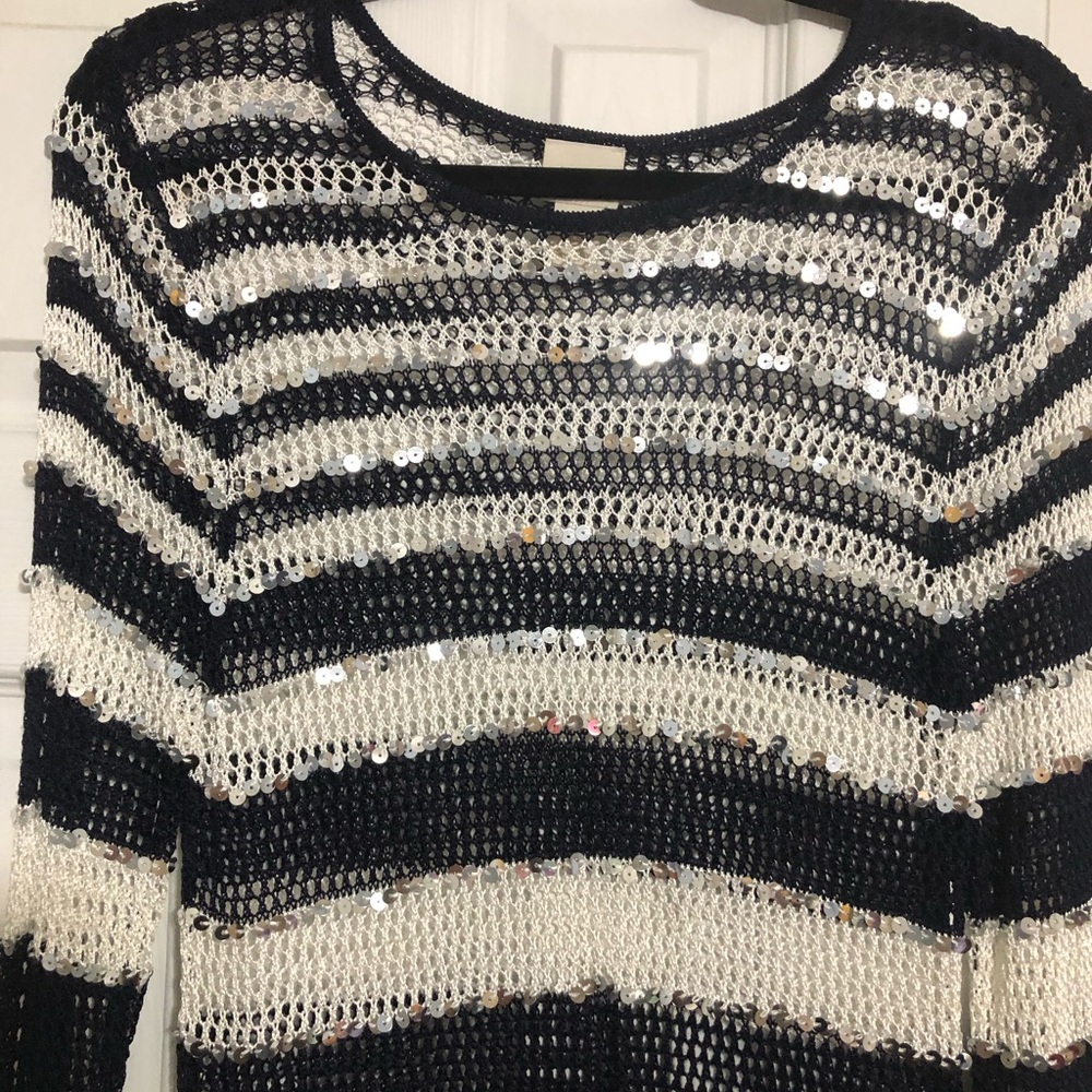 Chico’s open knit sequin pullover top swim cover up size Chico’s 2 or Large 12 - Picture 2 of 13